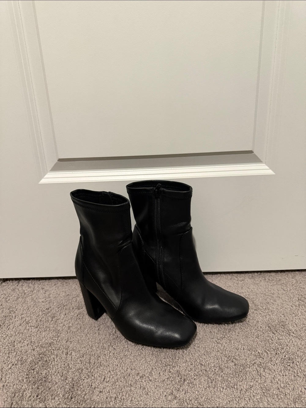 a new day Black Faux Leather Mid-Calf Block Heel Booties